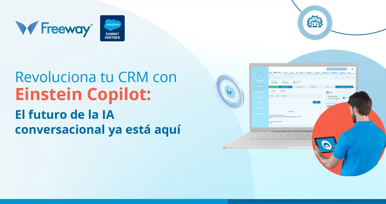 Asesor de ventas utilizando Einstein Copilot para interactuar con un cliente de manera eficiente y satisfactoria.